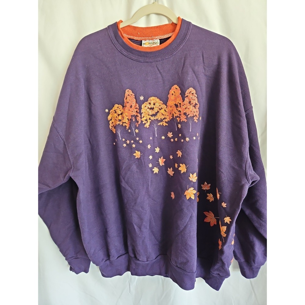 Morning Sun Woman 3x Purple Shirt With Autumn Trees And Leaves